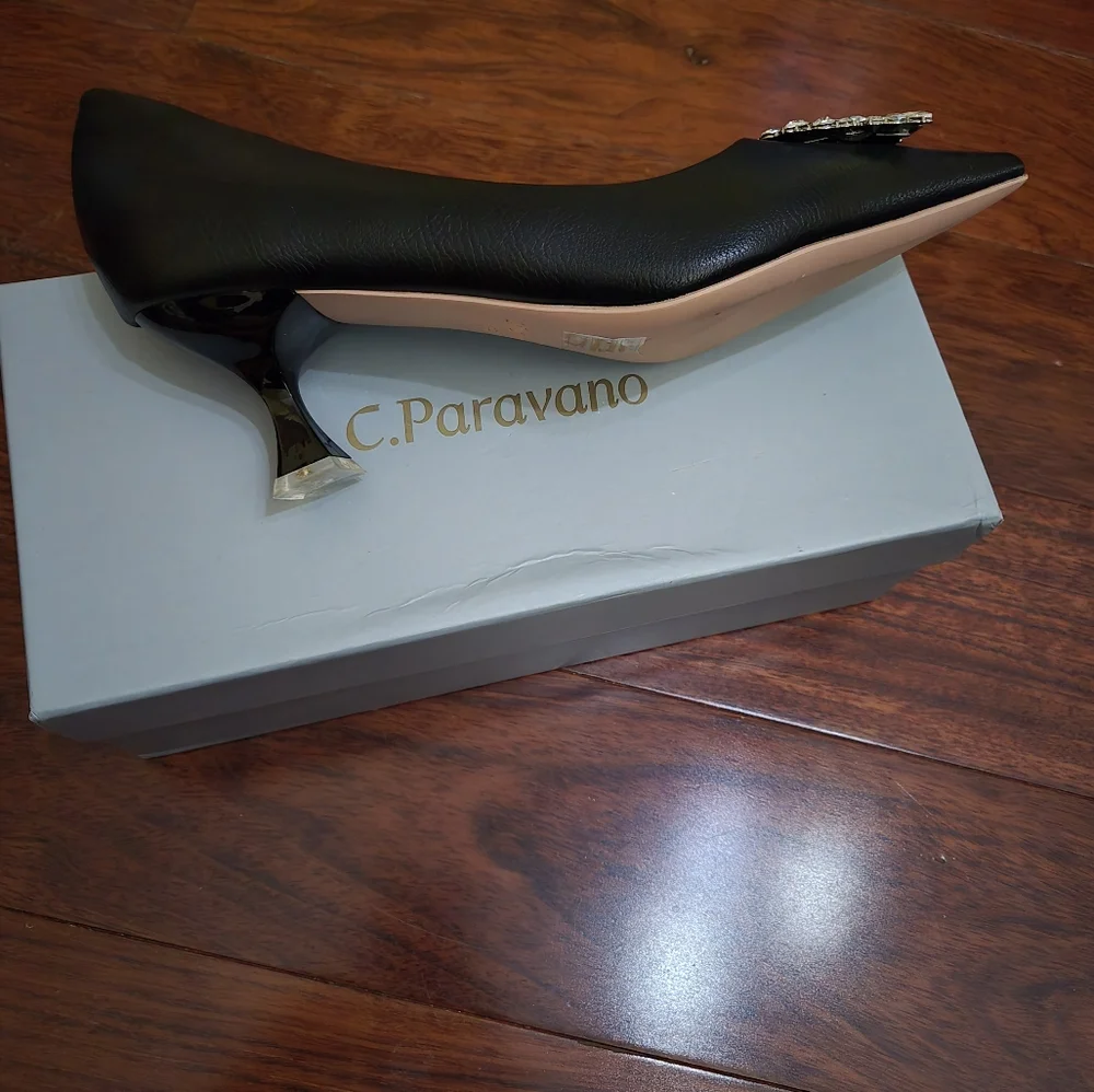 C.paravano Black Embellished Women's Heels Sizes 7.5 And 9.5 - Picture 4 of 8